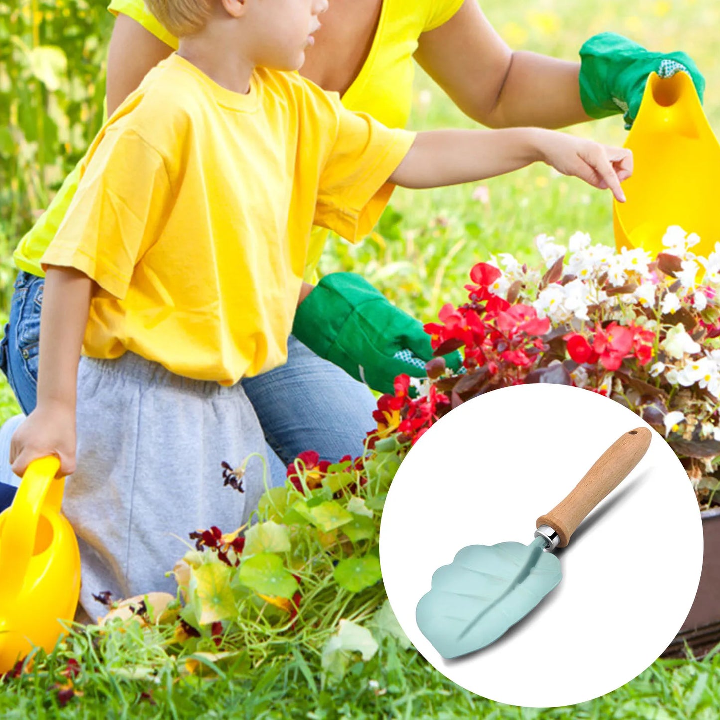 Petit kit d'outils de jardinier, coloré, sûr, avec manche en bois, pelle, râteau, fourche, ensemble de cadeaux de jardinage pour enfants et filles