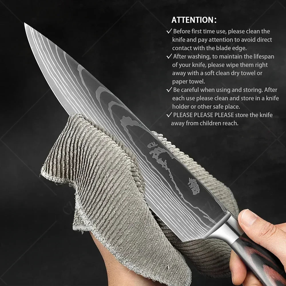 Couteau de Chef Damas Ensemble de Couteaux de Cuisine Professionnels Couteau à Désosser Couteau de Boucher Couteau Utilitaire Couteau Santoku Japonais avec Housse