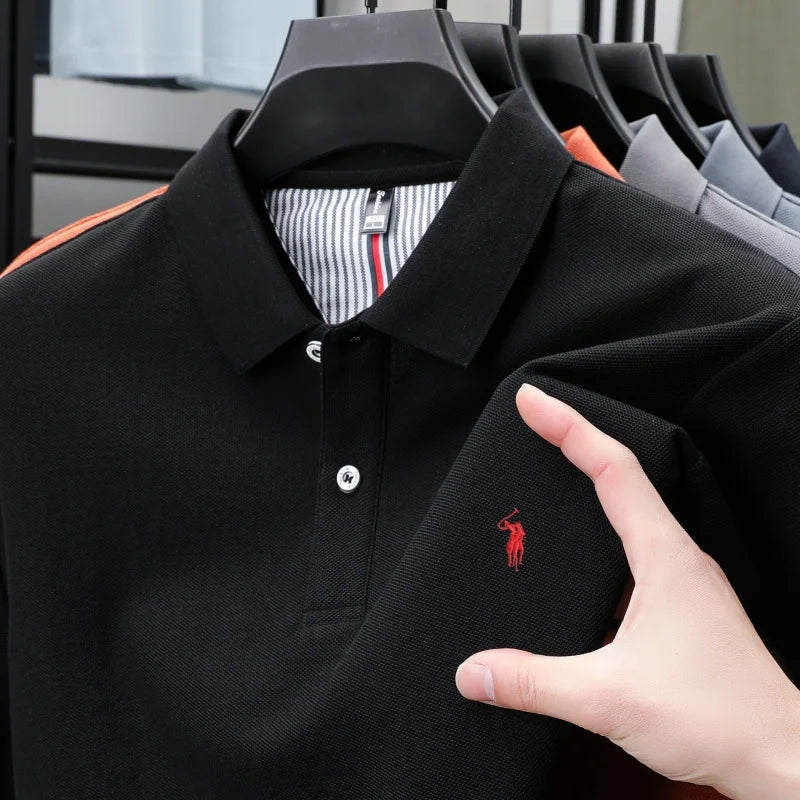 T-shirt polo d'affaires d'été décontracté ample brodé de marque de luxe haut de gamme en coton pur à 100 % pour homme à manches courtes respirant
