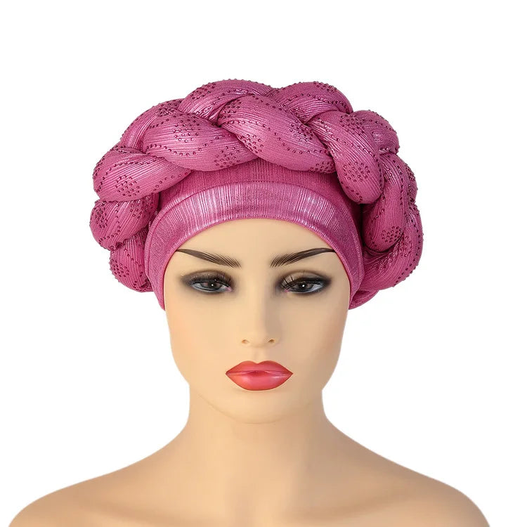 Bandeau africain tressé à diamants faits à la main Turban Femme Voiles de tête Pré-noués Foulard Bonnet Chapeau de mariage nigérian