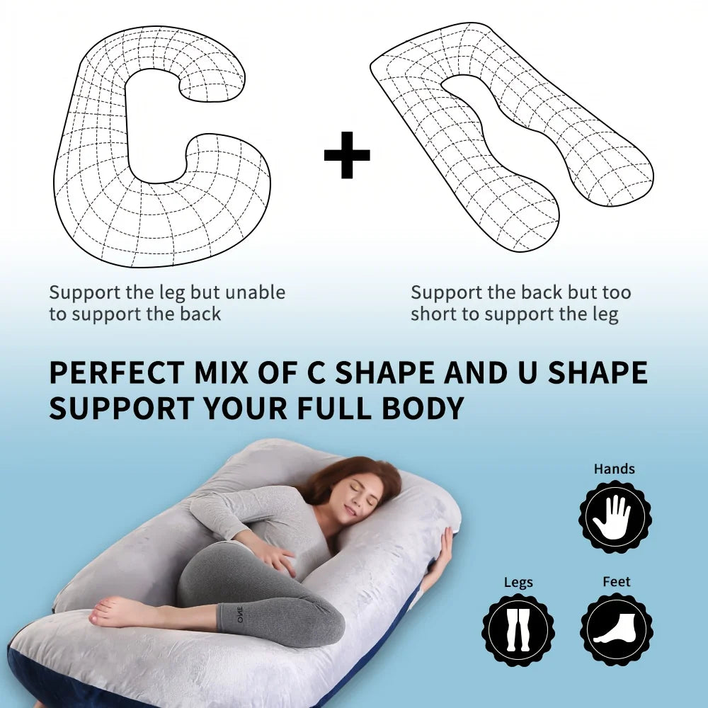60-inch Full Body Pillow, Maternity Pillow, Maternity Full Body PillowwithPillowcase,Full Body Pillow with Back, Leg.(135X75X60）