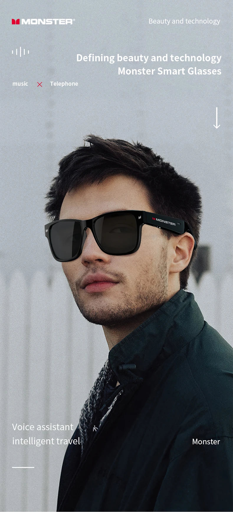 Monster Glasses Headset Wireless Bluetooth 5.0 Sunglasses Outdoor Sport earphone Calling Music Eyeglasses