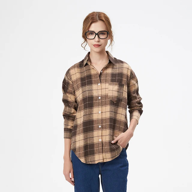 2024 Automne Nouvelle Chemise à Carreaux Ample pour Femme Marque Excellente Qualité Blouses et Hauts Design Décontracté Frais Chemises à Manches Longues pour Femme