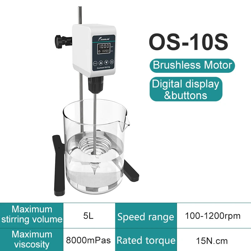JOANLAB Rührer Labor Digitalanzeige Überkopfrührer Elektrischer Mischer Laborgeräte 5/10L 1200rpm 110/220V OS-10S