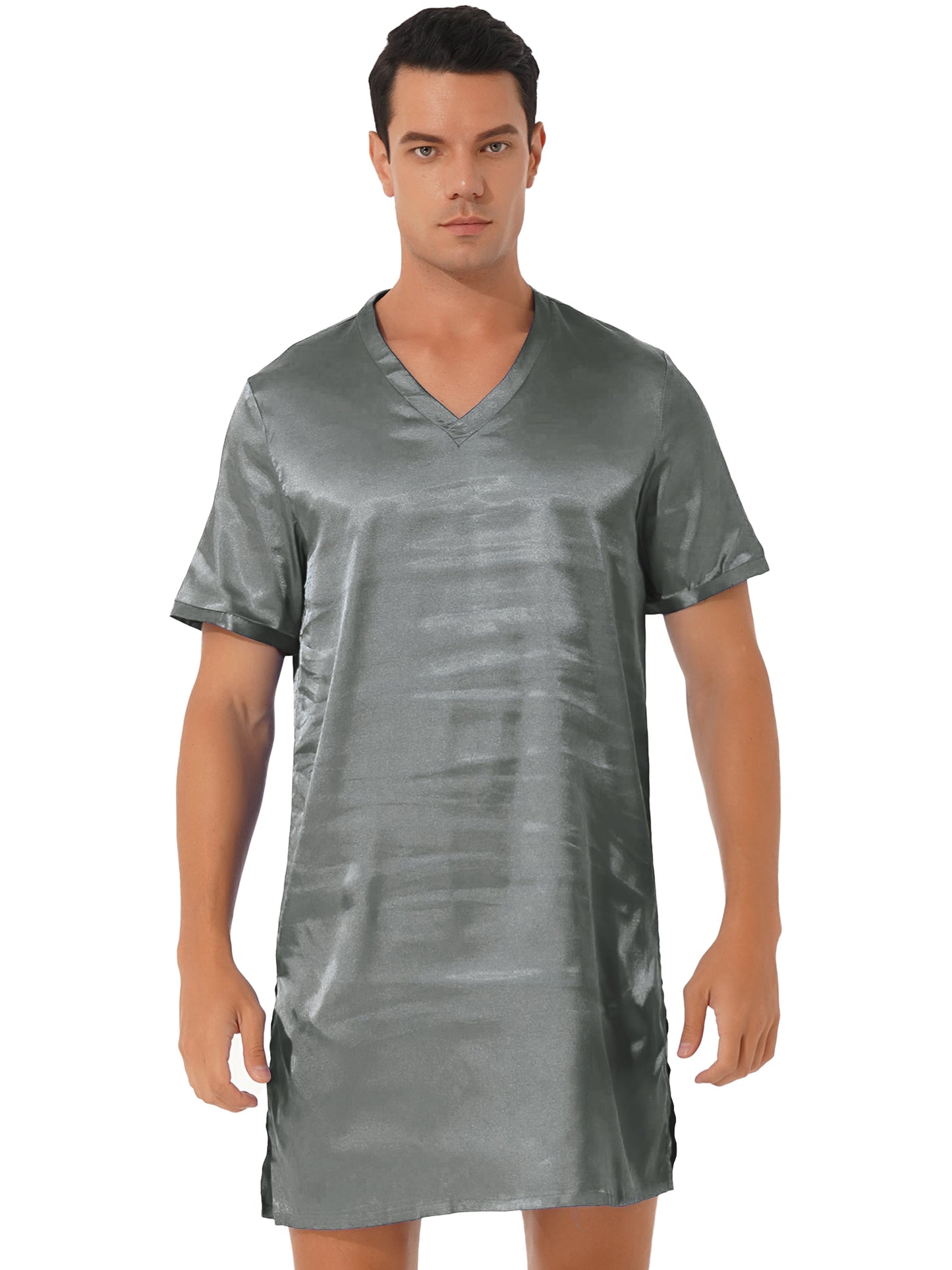 Damen Herren Seidensatin Pyjamas Schlafanzug Kurzarm Nachthemd Kimono Bademantel Schlafrock Morgenmantel Sommer Nachthemd Homewear