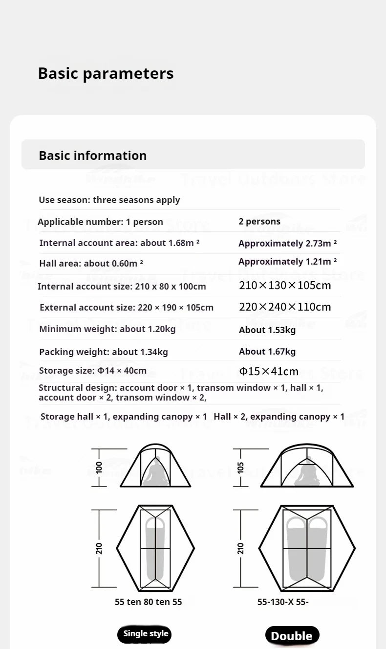 Naturehike Mongar UL BASE PRO 123 People Tent Trekking Backpacking Shelter Tent 20D Nylon Waterproof Ultralight Outdoor Camping