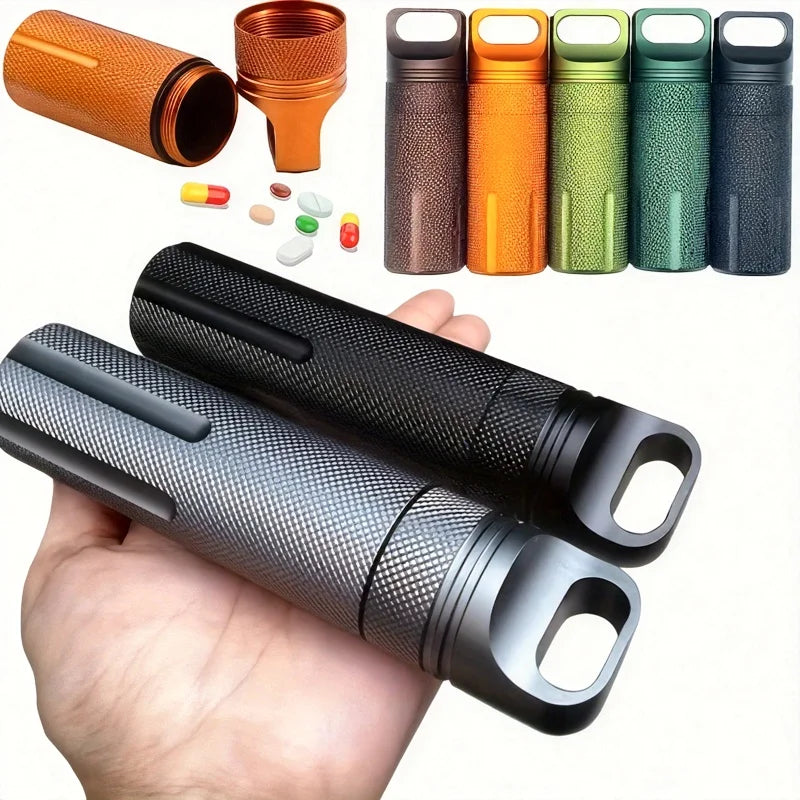 Pilulier Portable en Alliage d'Aluminium Étanche Boîte de Rangement Scellée Contenant de Voyage pour Petites Pilules Étui à Médicaments de Poche