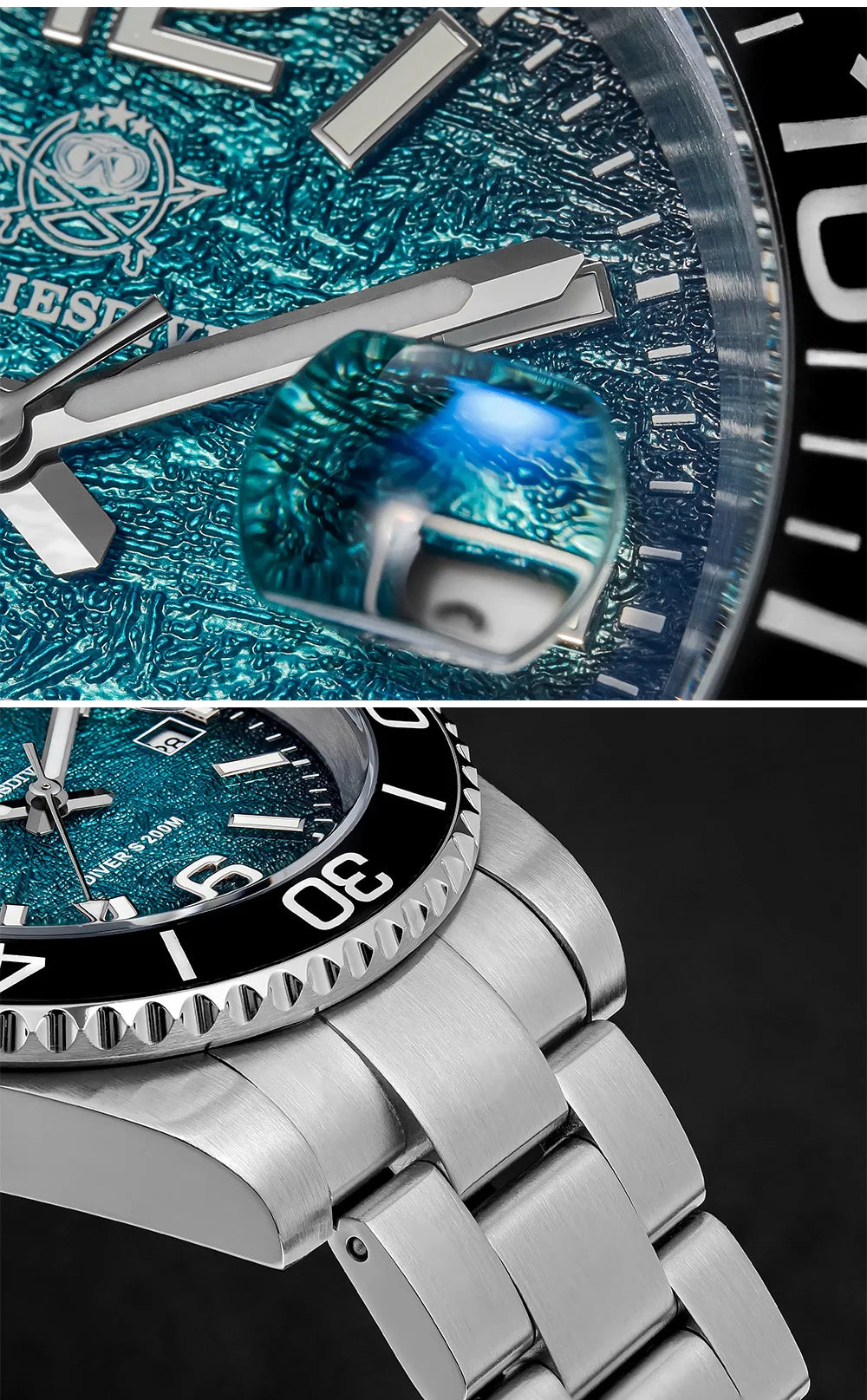 Montre de Plongée Homme ADDIESDIVE 41mm AD2513 Étanche 200m Acier Inoxydable 316L Montre-Bracelet à Quartz Calendrier BGW9 Super Lumineux