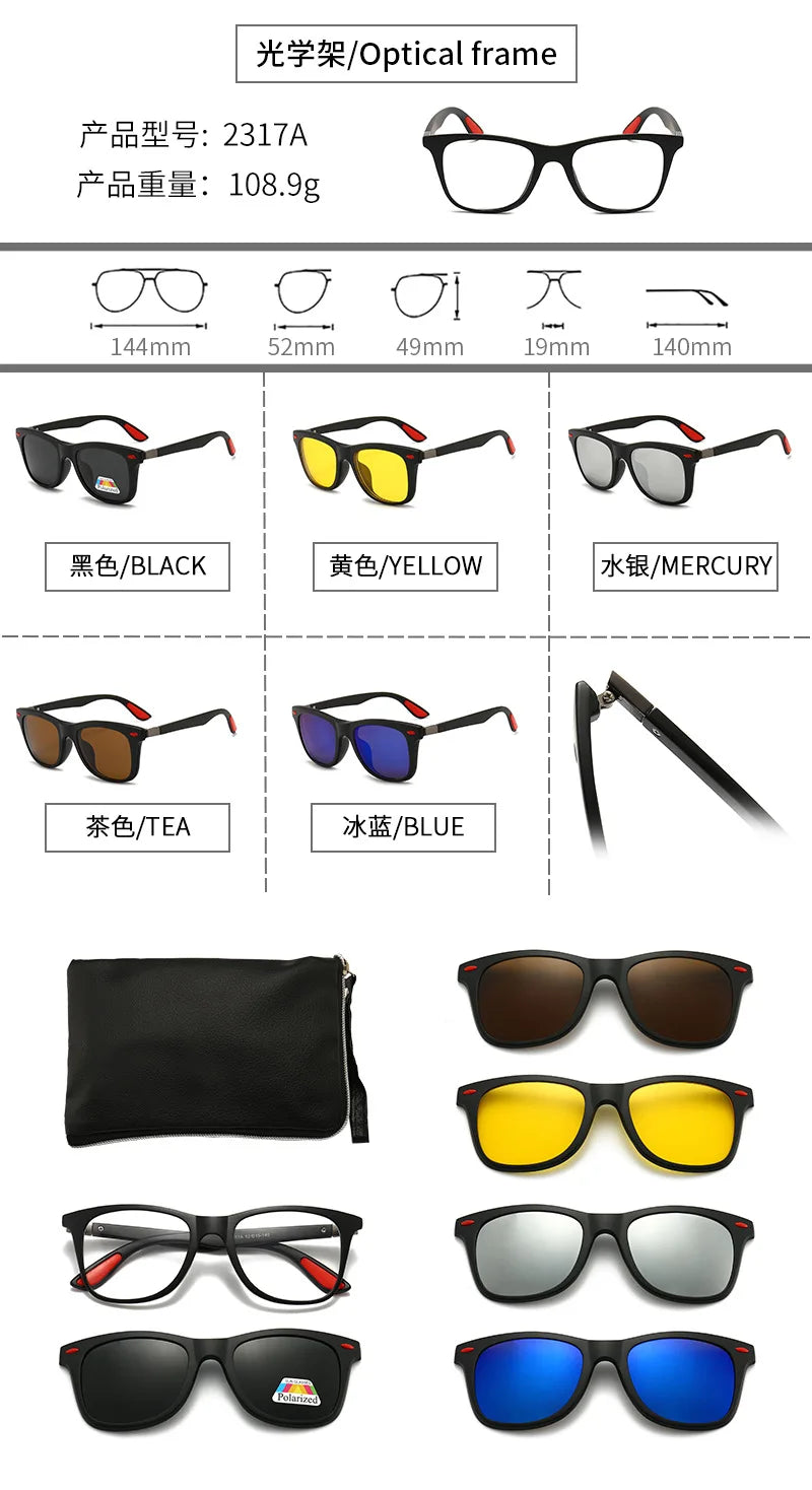 6 In 1 Polarized Sunglasses Men Women Magnetic Clip On Glasses TR90 Optical Prescription Eyeglass Frames Magnet Clips