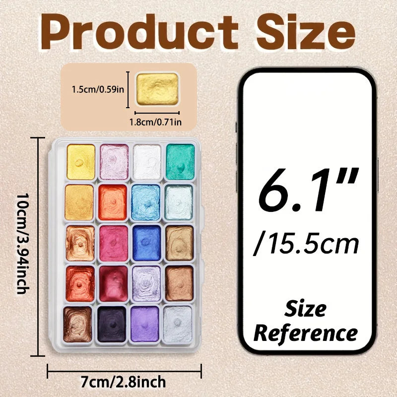 20/24/60/72 Colors Pearl Watercolor Pigment,Metallic,Shimmer,Glitter Solid Paint Mini Travel Portable Kit for Painting,Writing