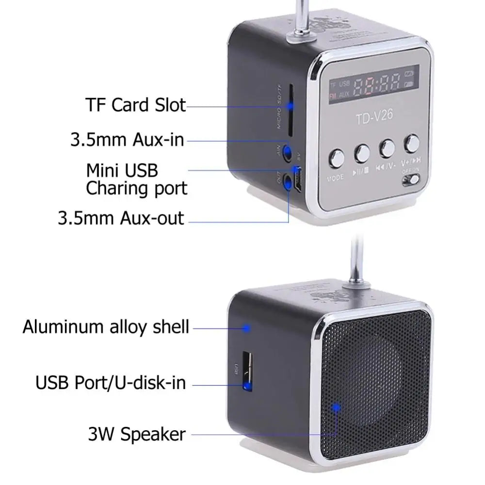 TDV26 Mini Tragbarer Lautsprecher SD TF-Karte FM Radio AUX Stereo Musik MP3-Player Bluetooth Lautsprecher für PC Computer Handy