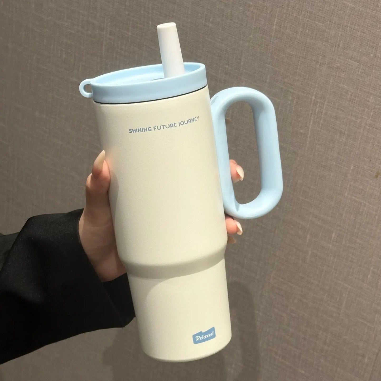 Gobelet isotherme en acier inoxydable 720 ML avec paille et anse, tasse isotherme sous vide pour café glacé, bouteille d'eau portable pour voiture et extérieur