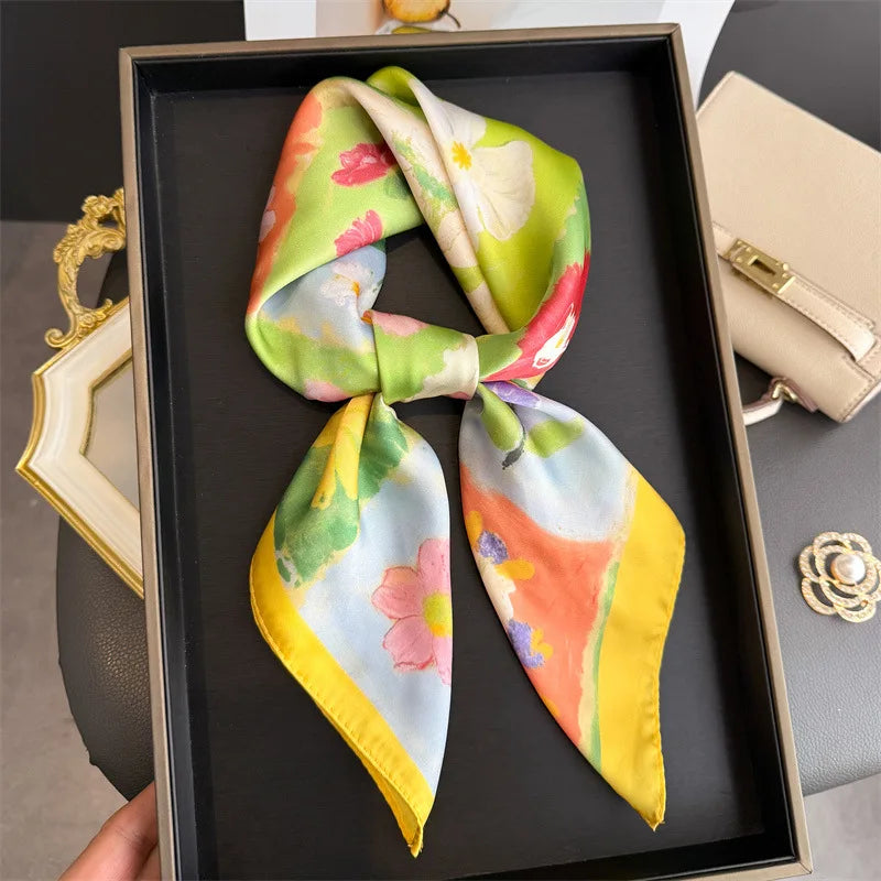 70*70cm Square Silk Scarves Women Hijab Shawls Abaya Women Veil Islamic Turban Femme Head Scarf Foulard Bandana Beach Pareo 2025