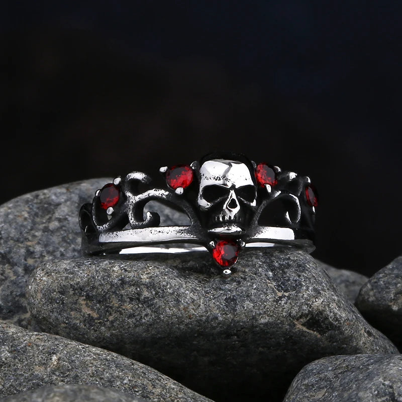 Livraison gratuite Bague homme en acier inoxydable 316L motif crâne avec zircon rouge Bijoux amulettes Cadeau pour petit ami style Punk Rock Vintage 2023 Nouveauté
