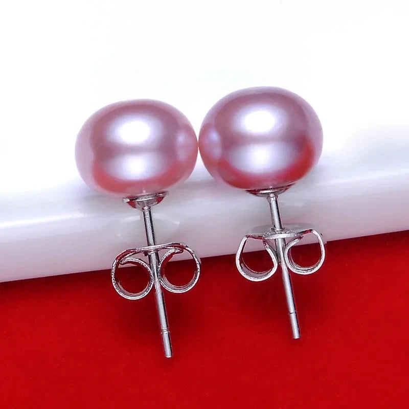 Natürliche Süßwasserperlen-Ohrstecker für Frauen Luxuriöser feiner Schmuck Echte 925er Sterlingsilber-Ohrringe