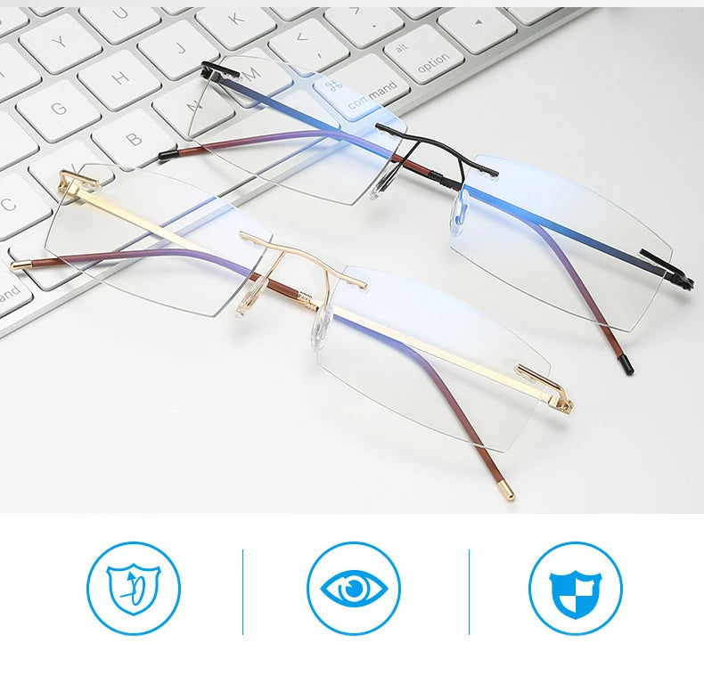 Lunettes de lecture anti-lumière bleue pour femmes, monture sans bords à découpe diamantée, pour hommes, anti-fatigue, hypermétropie, presbytie +1,5