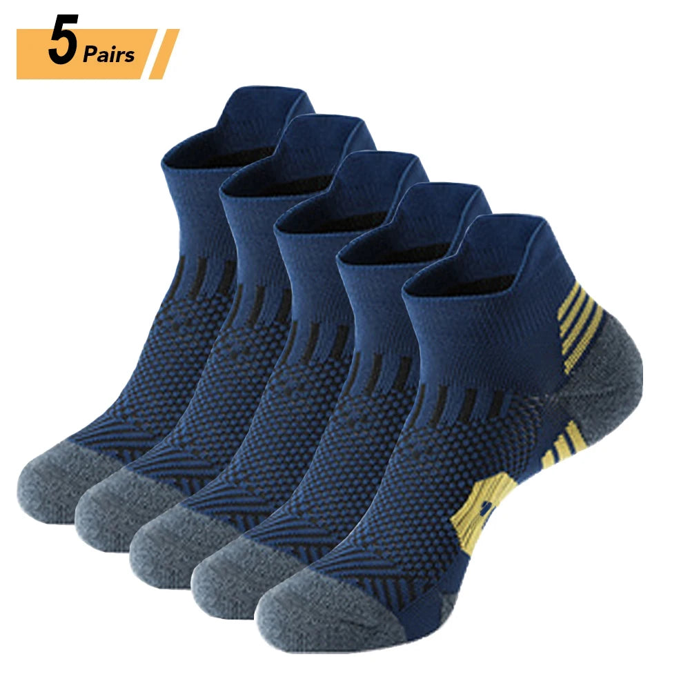 5 Paar neue Herrensocken, Frühling, knöchelhoch, dick gestrickt, Sportsocken, Outdoor, Fitness, atmungsaktiv, schnell trocknend, strapazierfähig, kurze Laufsocken