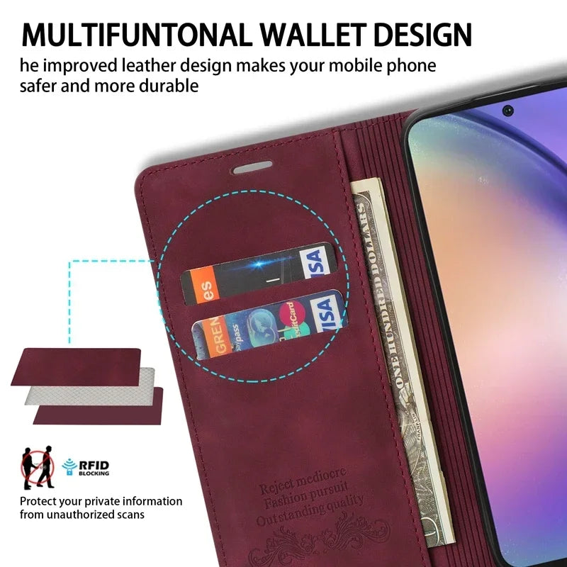 Wallet Skin Friendly Flip Leder Hülle für Samsung Galaxy S26 Ultra S25 Edge S24 Plus S23 FE A15 A16 A17 A26 A35 A36 A54 A55 A56