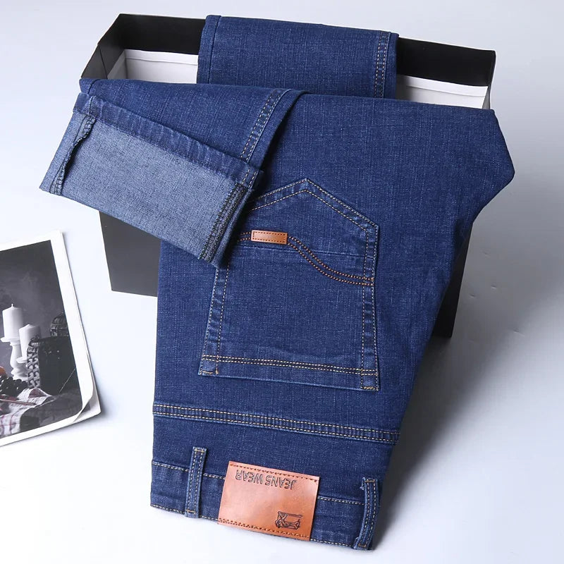 Nouveau Jean Slim extensible classique décontracté pour Homme 2024, Pantalon en Jean de Marque pour Homme, Noir Bleu