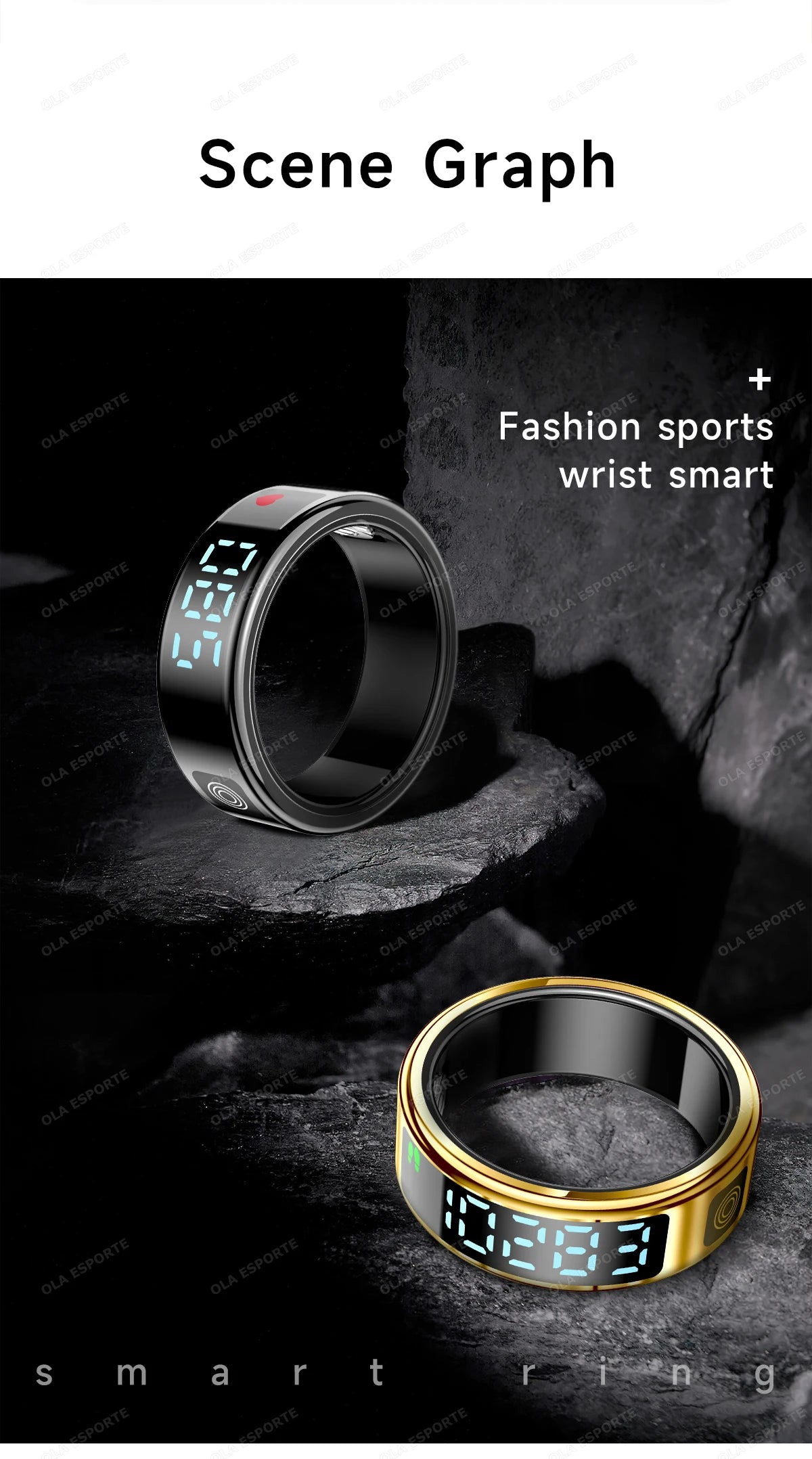New LED Display Screen Smart Ring 5ATM Waterproof Heart Rate Sleep Multi Function Fitness Sports Rings Pedometer Men's women's