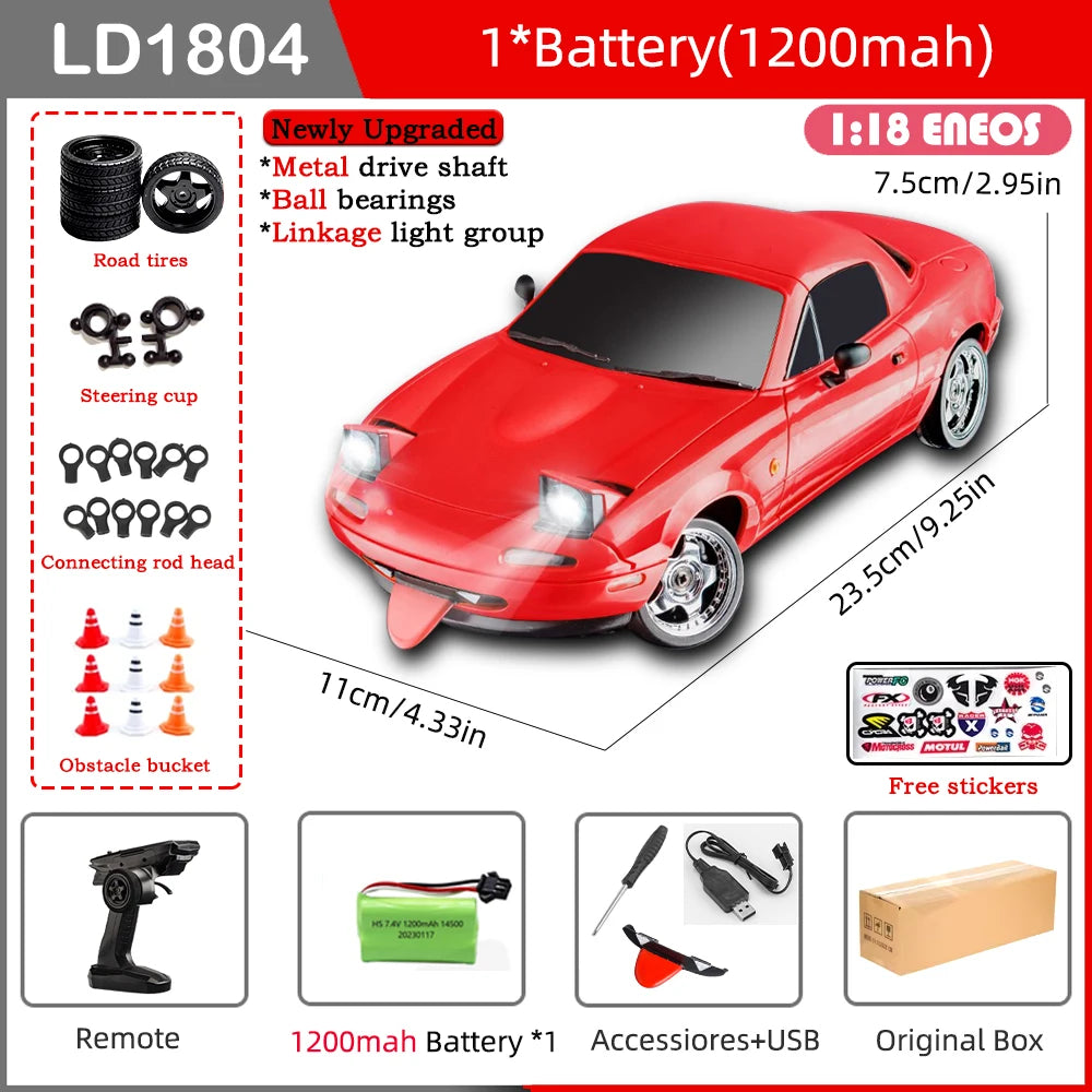 LDRC LD1804 RC Drift Car 1/18 Mazda Mx5 2.4G 2WD ESP Gyroscope LED Lights Full Scale Controlled Model Children Car Toys Gifts