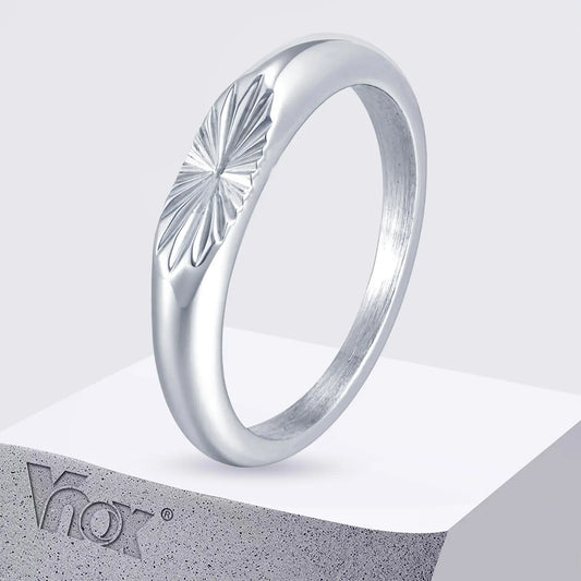 Vnox Sliver Plated Stainless Steel Ring for Men, Flower Pattern Elliptical Surface 4*9.2mm Rings, Minimalist Ring Fashion Gifts