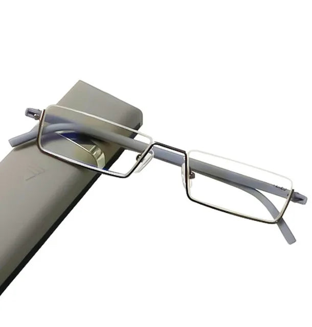 Lunettes Lumière Bleue Homme May Flower en Métal Bleu, Monture Grise Demi-cerclée Pour Presbytie, TR90 avec Lentilles Grossissantes