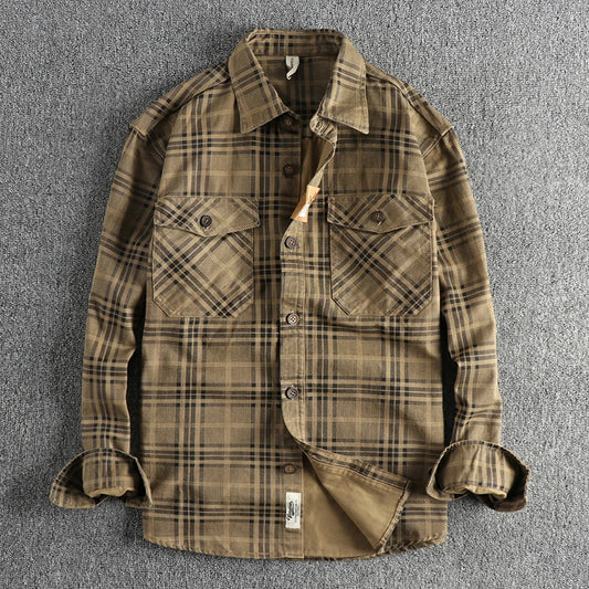 Chemise à carreaux tendance en coton pour homme, idéale pour les tenues décontractées d'automne, veste fine lavable