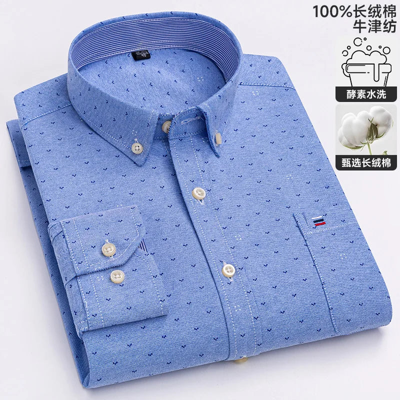 100-220 catties Plus Size Men's Shirt 100% Cotton Long Sleeve Business Casual All Oxford Spinning Plus Size Plaid Shirt