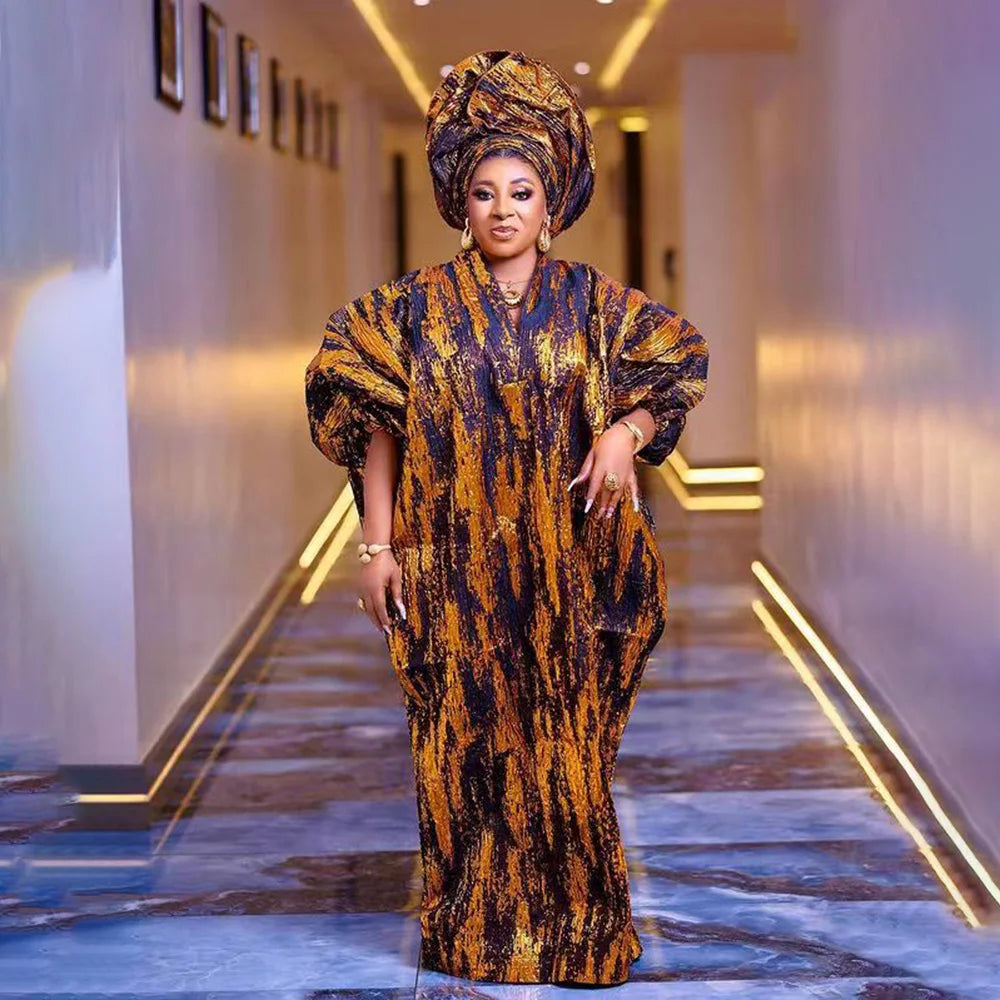 Empfehlen Sie luxuriöse, elegante Damenkleider aus Jacquardstoff, afrikanische Frauen Boubou, gehäkelter Umhang, afrikanische Kleidung