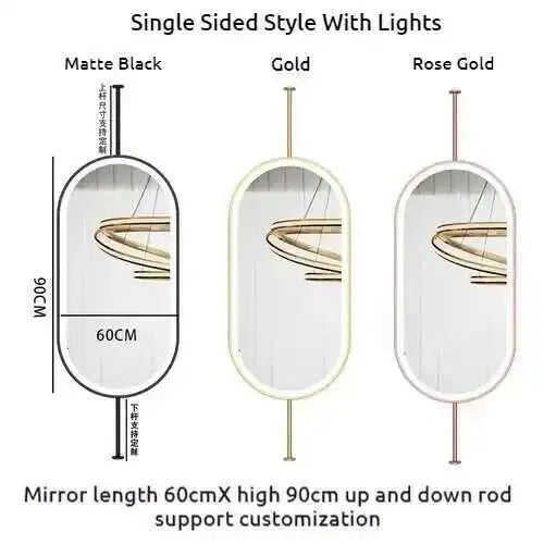 Miroir ovale de salle de bain en métal doré, miroir mural créatif avec LED, miroirs décoratifs, accessoires de décoration intérieure