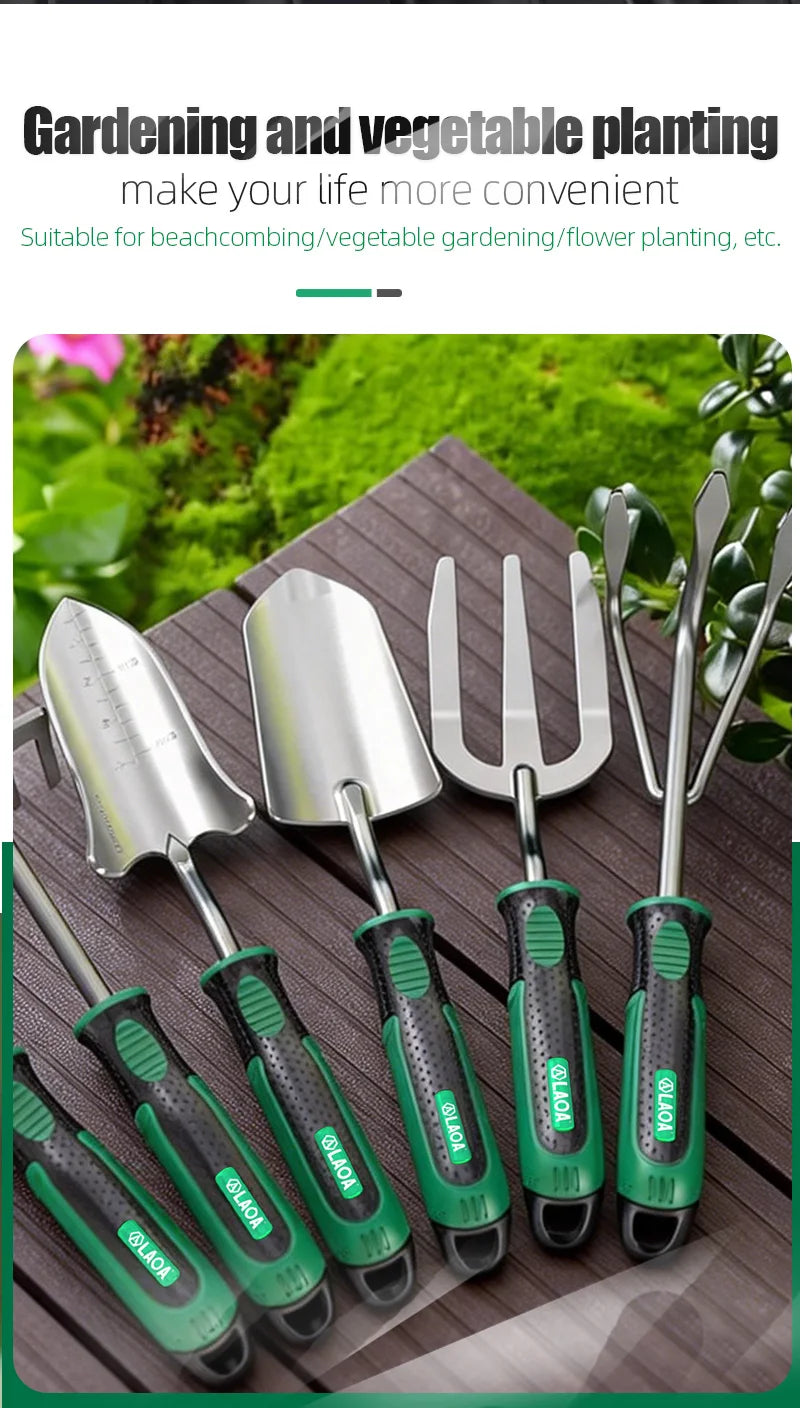 LAOA Multi-Function Garden Tools Collection, Planting Shovel, Soil Rake, Weeding Fork, All-in-One Garden Care Set