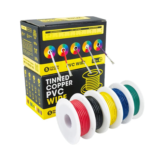 5 Colors DIY Wire PVC Tinned Copper Electronic Wire, 5-20 Meters Per Axis，Stranded Wire Cable 16/18/20/22/24/26/28/30AWG
