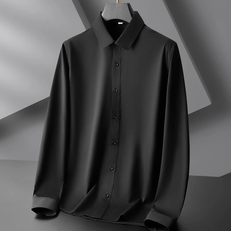 New Men's Business Casual Long Sleeved Solid Color Shirt Wrinkle Resistant Wrinkle Free Comfortable All Season Versatile Top