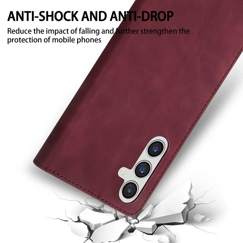 Wallet Skin Friendly Flip Leder Hülle für Samsung Galaxy S26 Ultra S25 Edge S24 Plus S23 FE A15 A16 A17 A26 A35 A36 A54 A55 A56