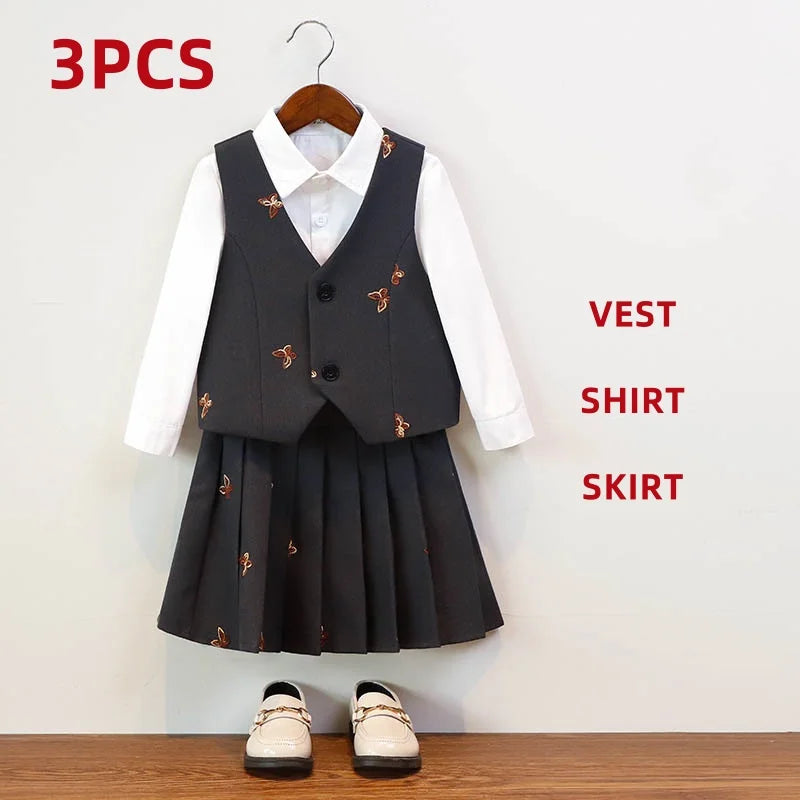 Herbst Winter Kinder Festanzug Für Jungen Schmetterling Stickerei College Jungen Anzug Kinder Mädchen Moderationsauftritt Kleider