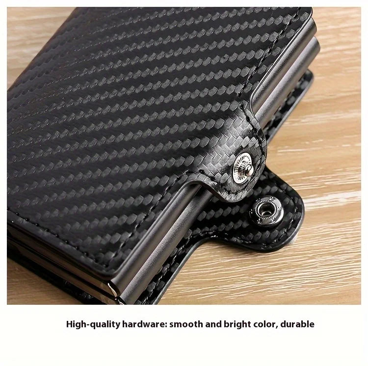 RFIDShieldPULather Automatic Pop-up Card Clamp,Double Aluminum Alloy Credit Card Wallet,With More than One Card Slots