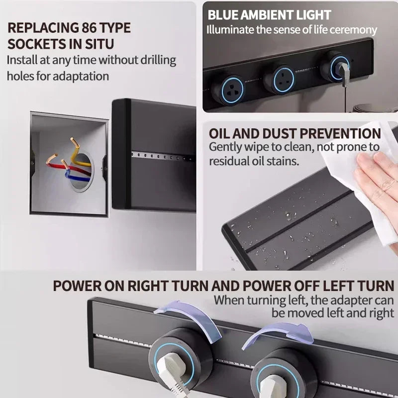 Wall Electrical Track Socket Home Kitchen Office Removable Extension Rail Socket Round Module Surface Mounted In The Countertop