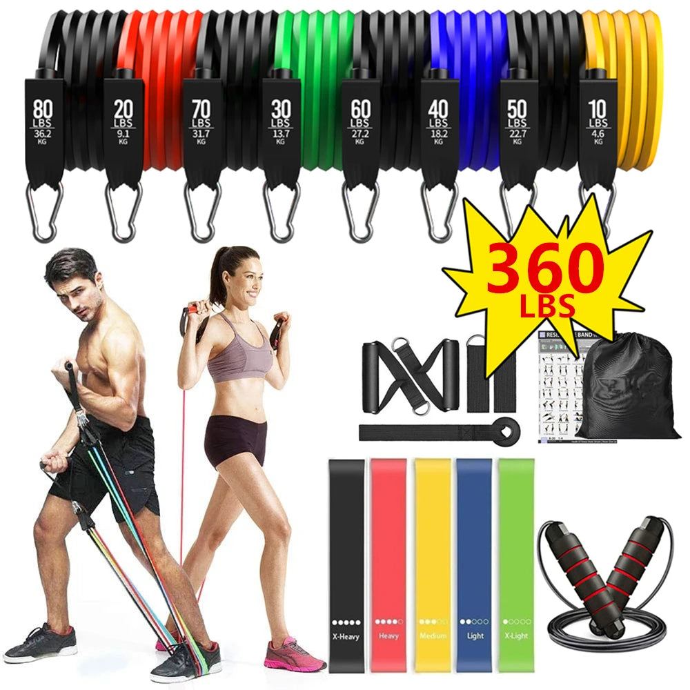360lbs Fitness Übungen Widerstandsbänder Set Elastische Tubes Zugseil Yogaband Trainingsausrüstung für Zuhause Fitnessstudio Gewicht
