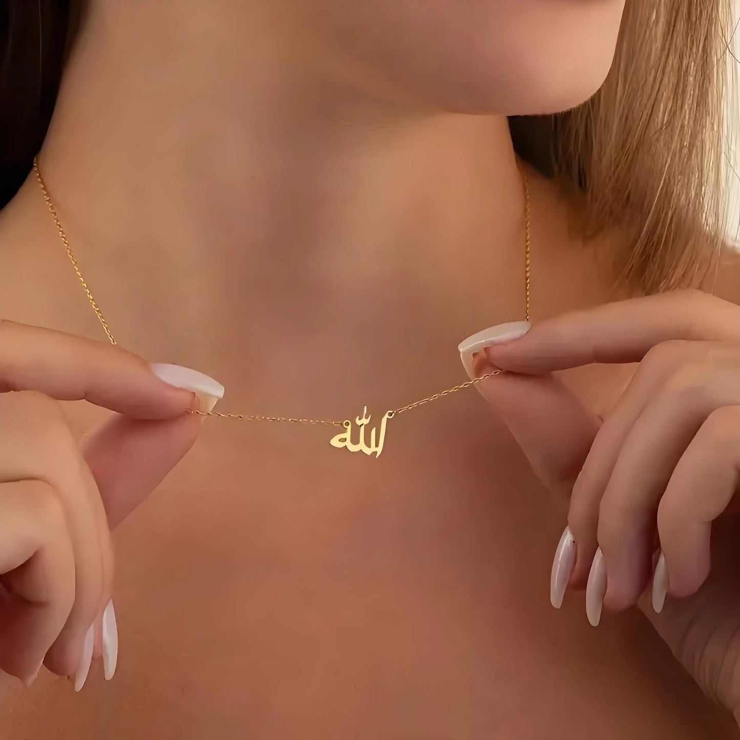 Personalized Arabic Name Necklace, Stainless Steel Gold - Tone Jewelry, Custom Nameplate for Women's Daily & Elegant Wear