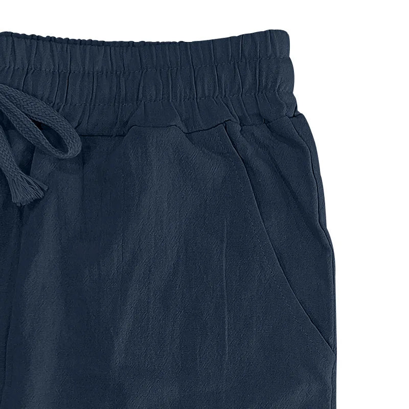 2024 neue Baumwoll-Leinen-Hose für Herren, große Größe, lässig, einfarbig, Schnürung