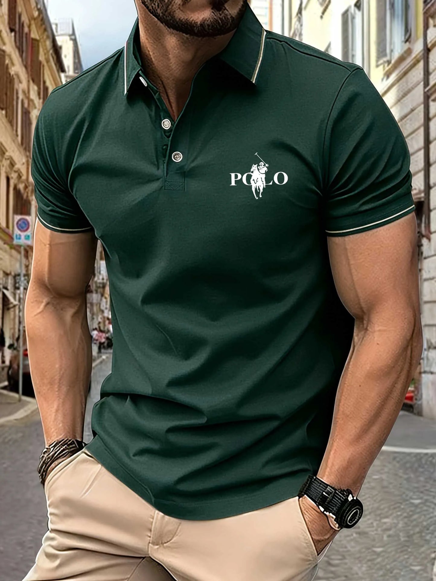 T-shirt de sport décontracté pour homme – T-shirt de course pour la gym – T-shirt polo élastique à manches courtes avec revers – Haut ajusté pour homme