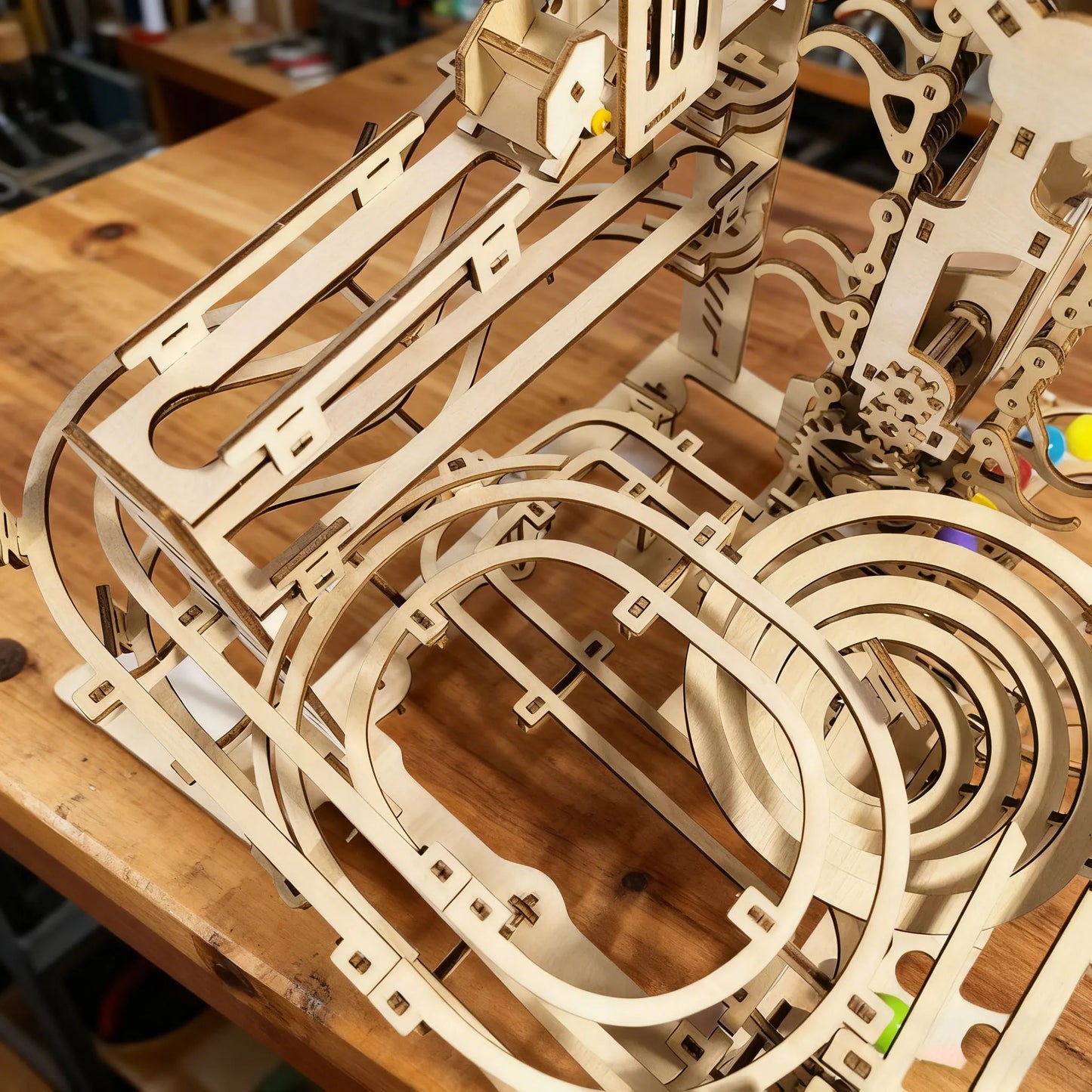 DIY Mechanical Ball Track Model Kit 3D Puzzle Construction Fun Set Wooden Building Blocks Christmas & Halloween Gift