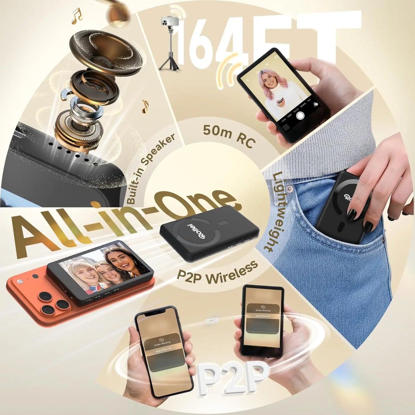 4K Magnetic Selfie Monitor Wireless Back Camera Screen 164FT Remote Control for Live Streaming Vlog Video Recording