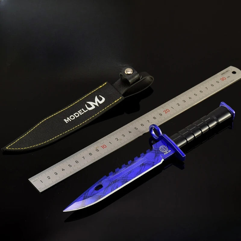 26cm/10.23in M9 Doppler Blue Leather Pendant Game Peripheral  katana knife Metal Weapon Model Cosplay Prop Craft Ornaments Gifts