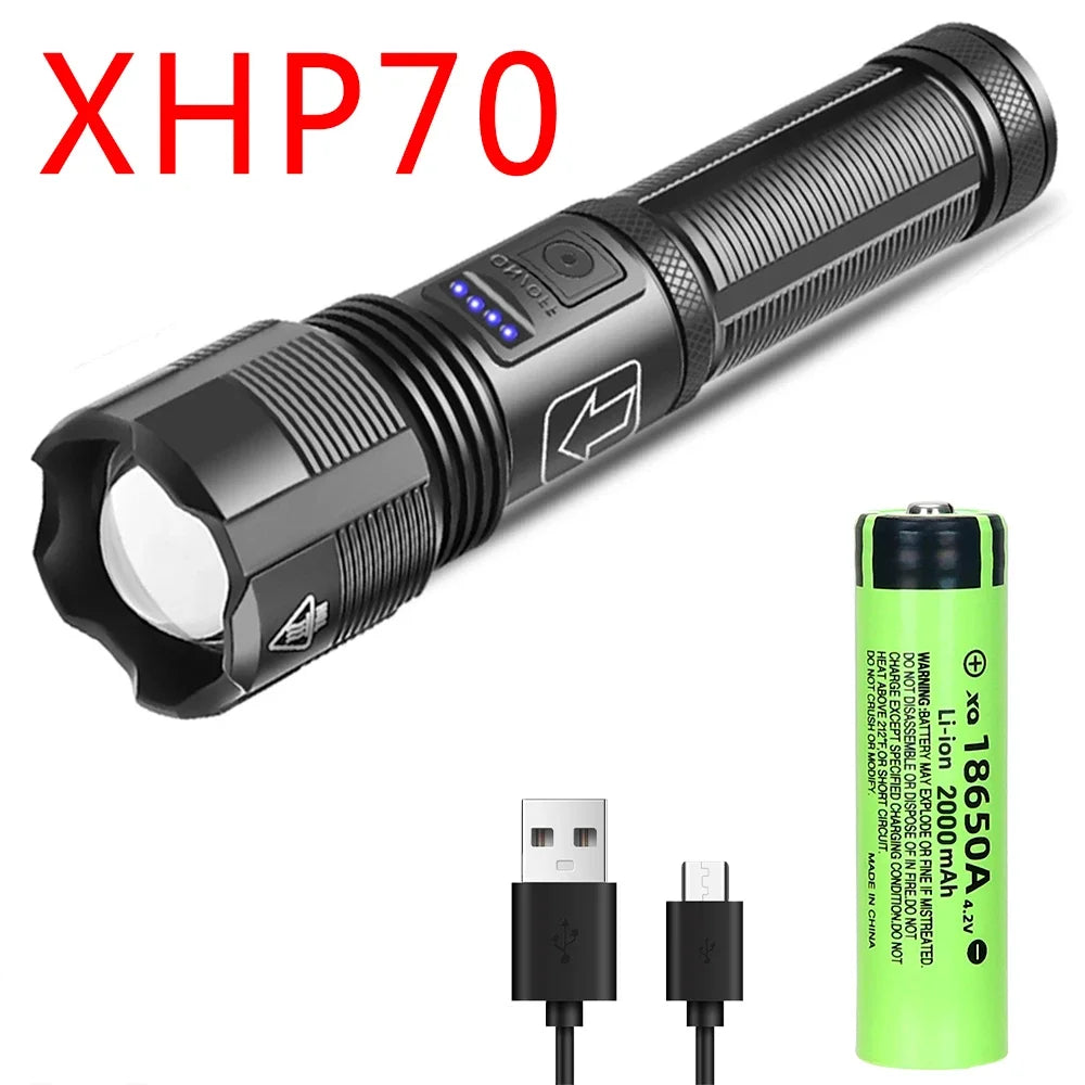 XHP70 Lampenperlen 3000 Lumen Superhelle Taschenlampe Wiederaufladbare LED-Taschenlampen Leistungsstarke Taschenlampe für Camping-Notfälle