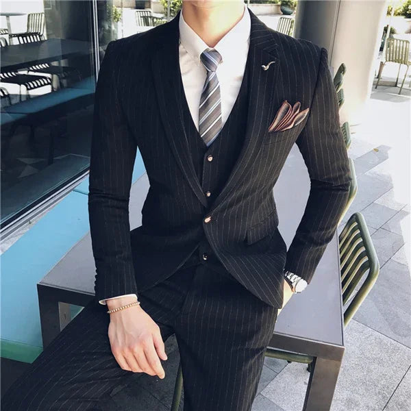 S-7XL (Jacke+Weste+Hose) Mode-Boutique Gitter Anzug Formeller Business Herren Anzug 3-teiliges Set Bräutigam Hochzeitskleid Karierter Anzug Showbühne