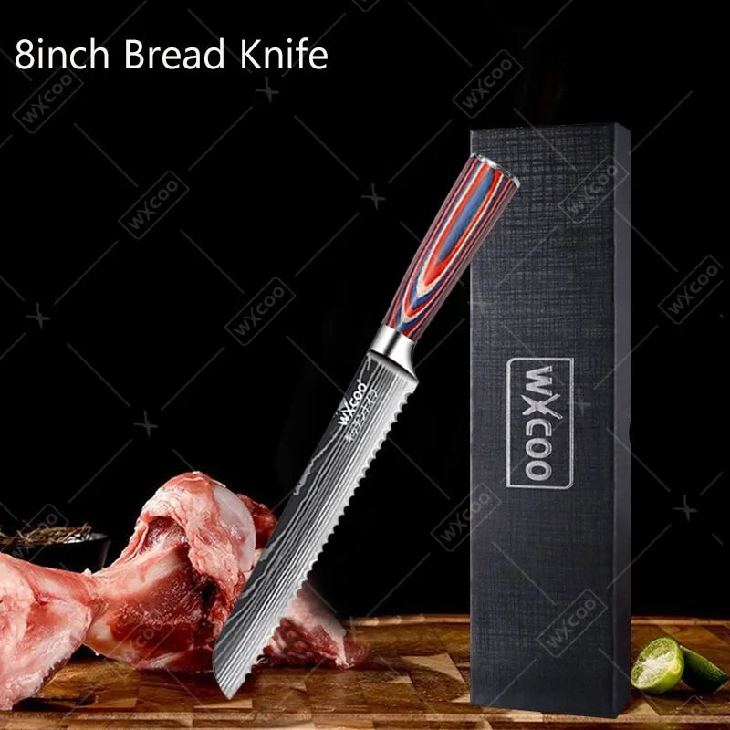 Professional Kitchen Chef's Knife Damascus Japanese Santoku Slicing Knife Meat Cleaver Stainless Steel Butcher Knife with Box