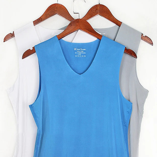 Lot de 3 slips pour homme en soie, débardeur, singlet de musculation de haute qualité, gilet sans manches ajusté, gaine amincissante, taille 5XL