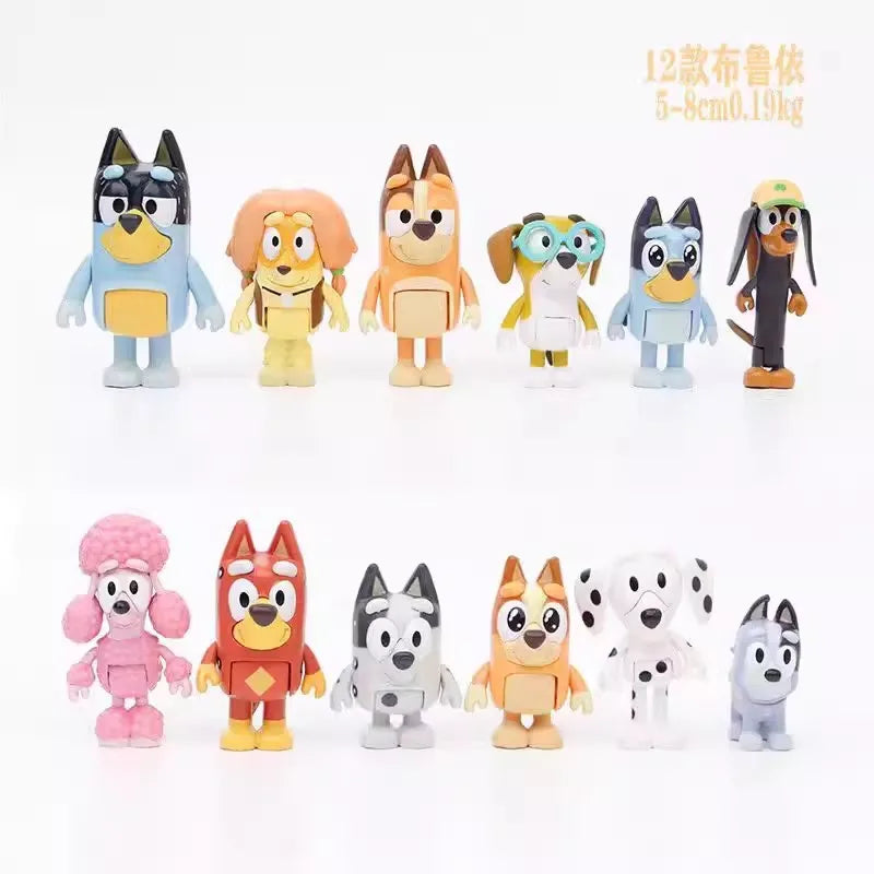 Nouvelle famille mignonne The Bruy Figurine d'action de dessin animé Bingo aux yeux bleus Poupée modèle Jouets animés pour enfants Cadeau d'anniversaire de Noël 8/12pcs un ensemble